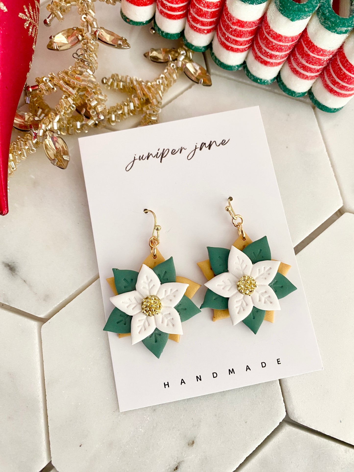 Winter Wonderland | White Poinsettia Earrings