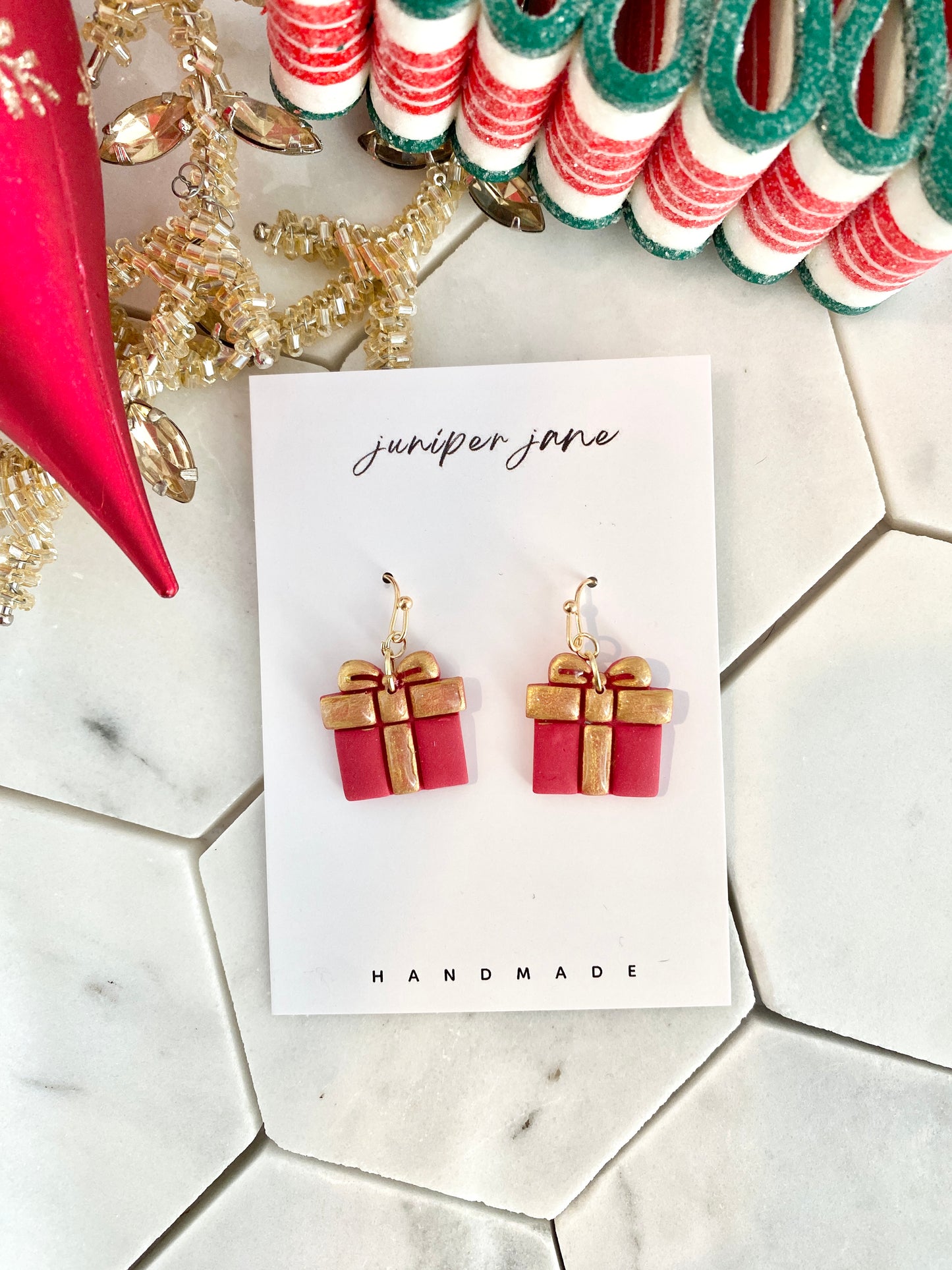 Winter Wonderland | Red + Gold Present Earrings