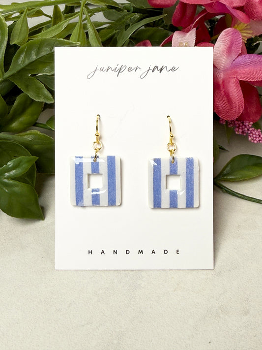 Taormina | Periwinkle + White Striped Square Dangle Earrings