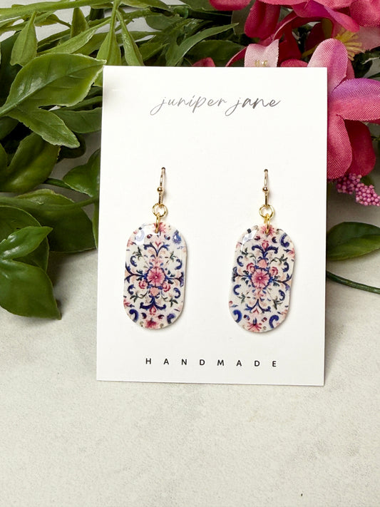Taormina | Printed Elongated Oval Dangles