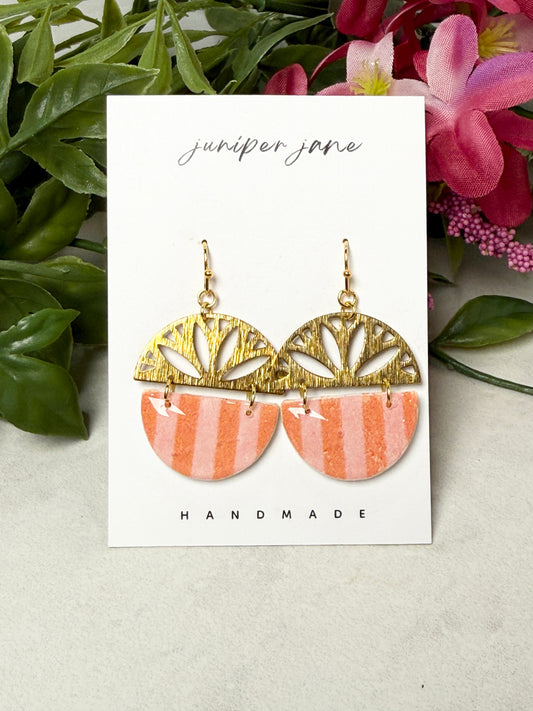 Taormina | Orange + Pink Striped Gold Starburst Dangle Earrings