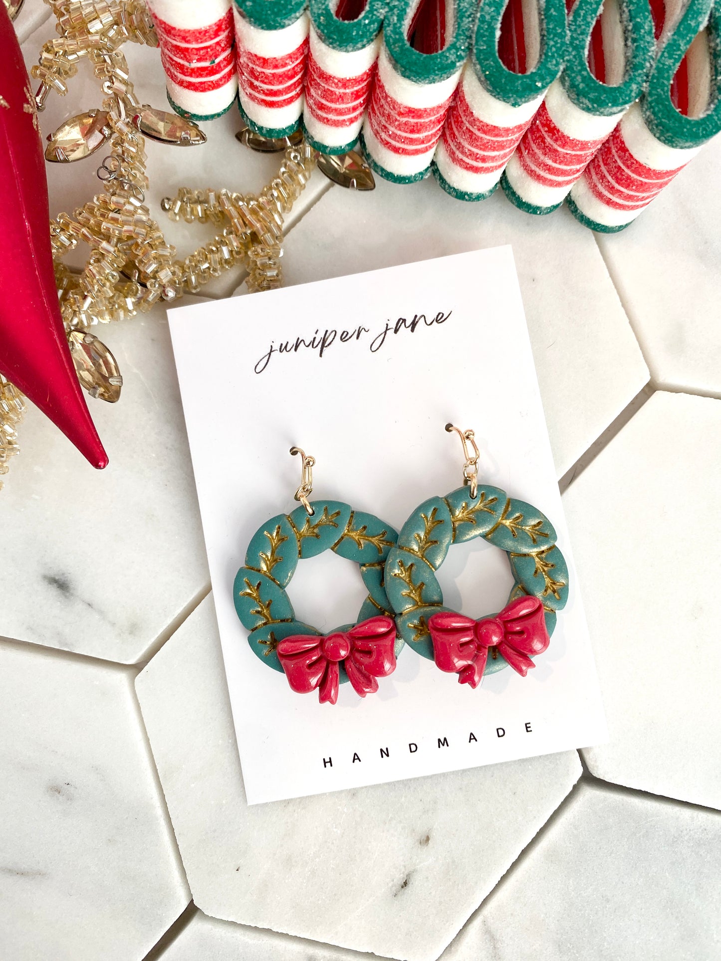 Winter Wonderland | Green Wreath Earrings