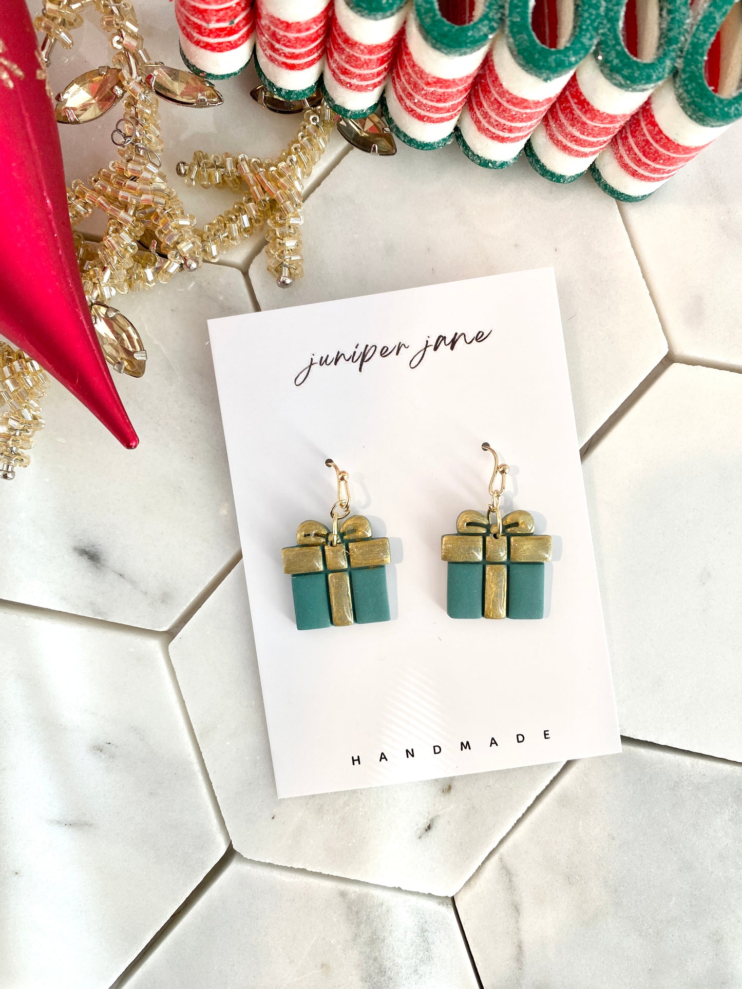 Winter Wonderland | Green + Gold Present Earrings