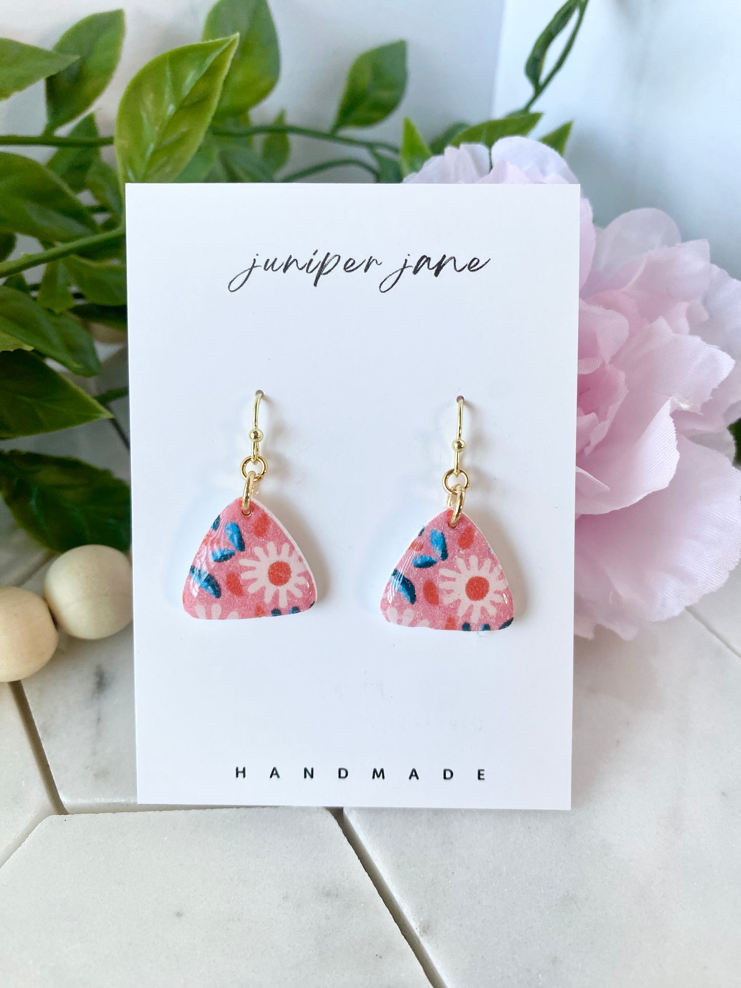 Summer Blooms | Floral Triangle Dangle Earrings