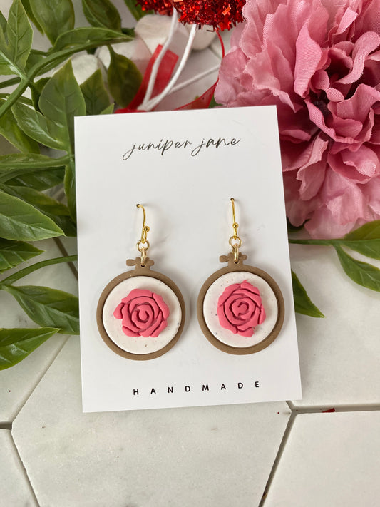 XO | Rose Embroidery Hoop Dangles