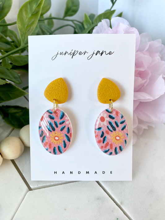 Summer Blooms | Floral Oval Drop Dangle Earrings