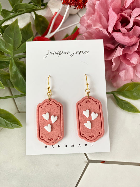 XO | Salmon Heart Tray Dangle Earrings