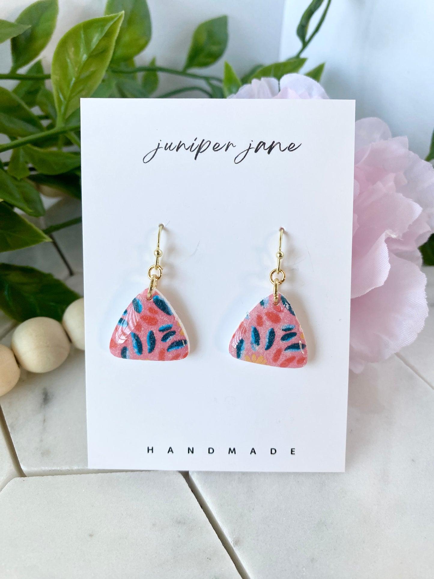 Summer Blooms | Floral Triangle Dangle Earrings