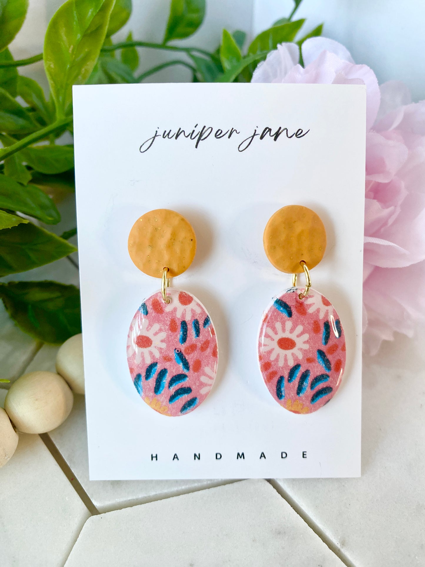 Summer Blooms | Floral Oval Drop Dangle Earrings