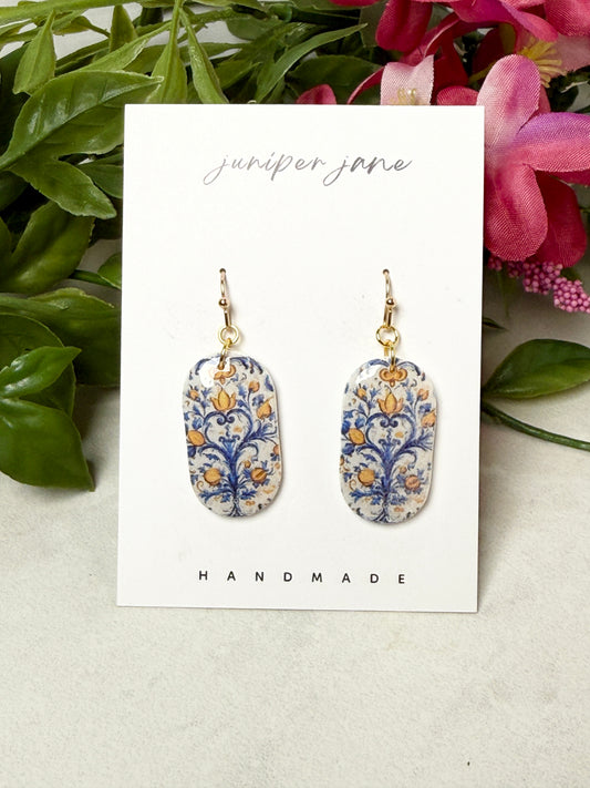 Taormina | Printed Elongated Oval Dangles