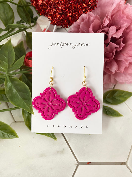 XO | Magenta Sun Burst Dangle Earrings