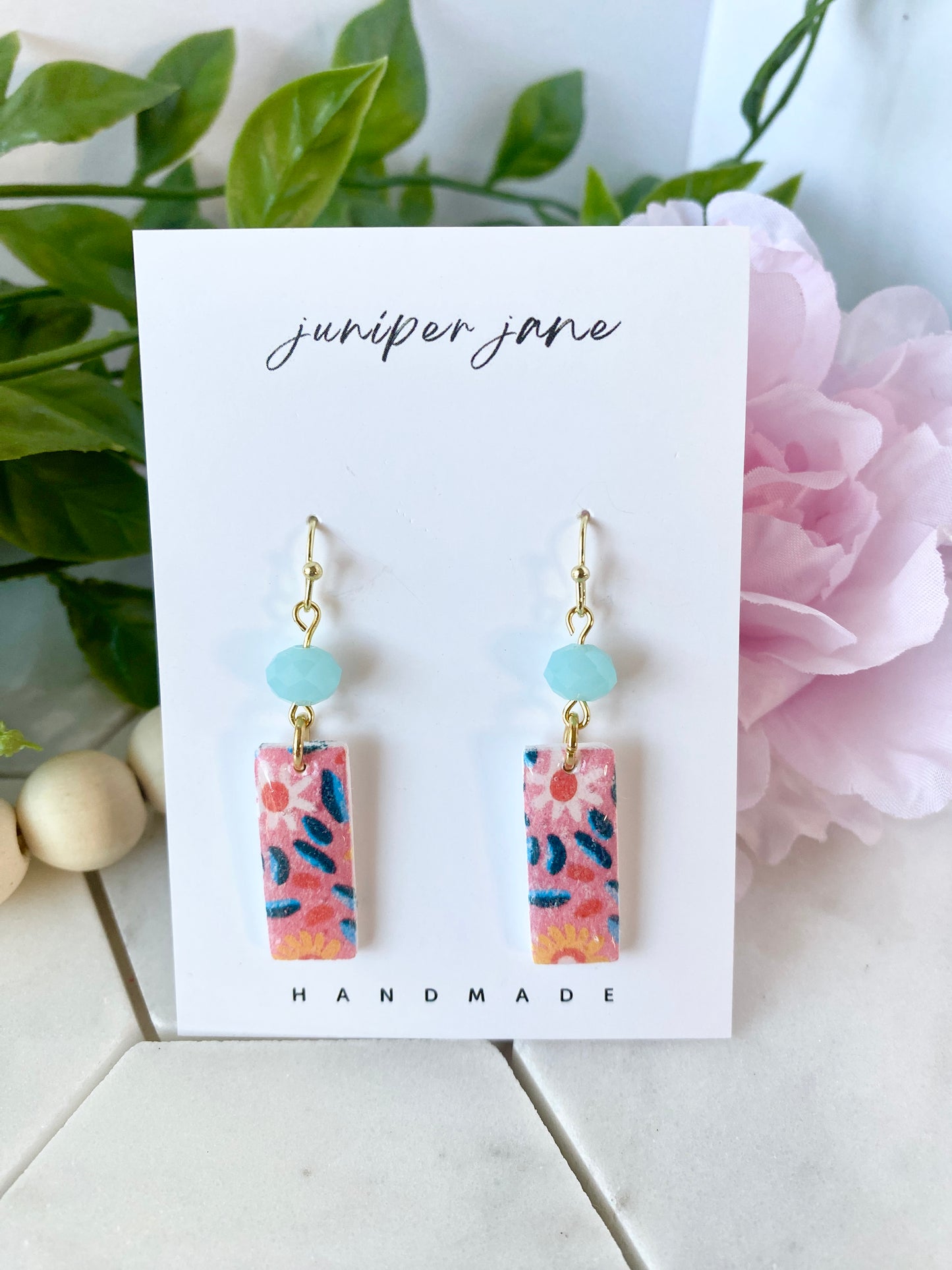 Summer Blooms | Floral Beaded Bar Dangle Earrings