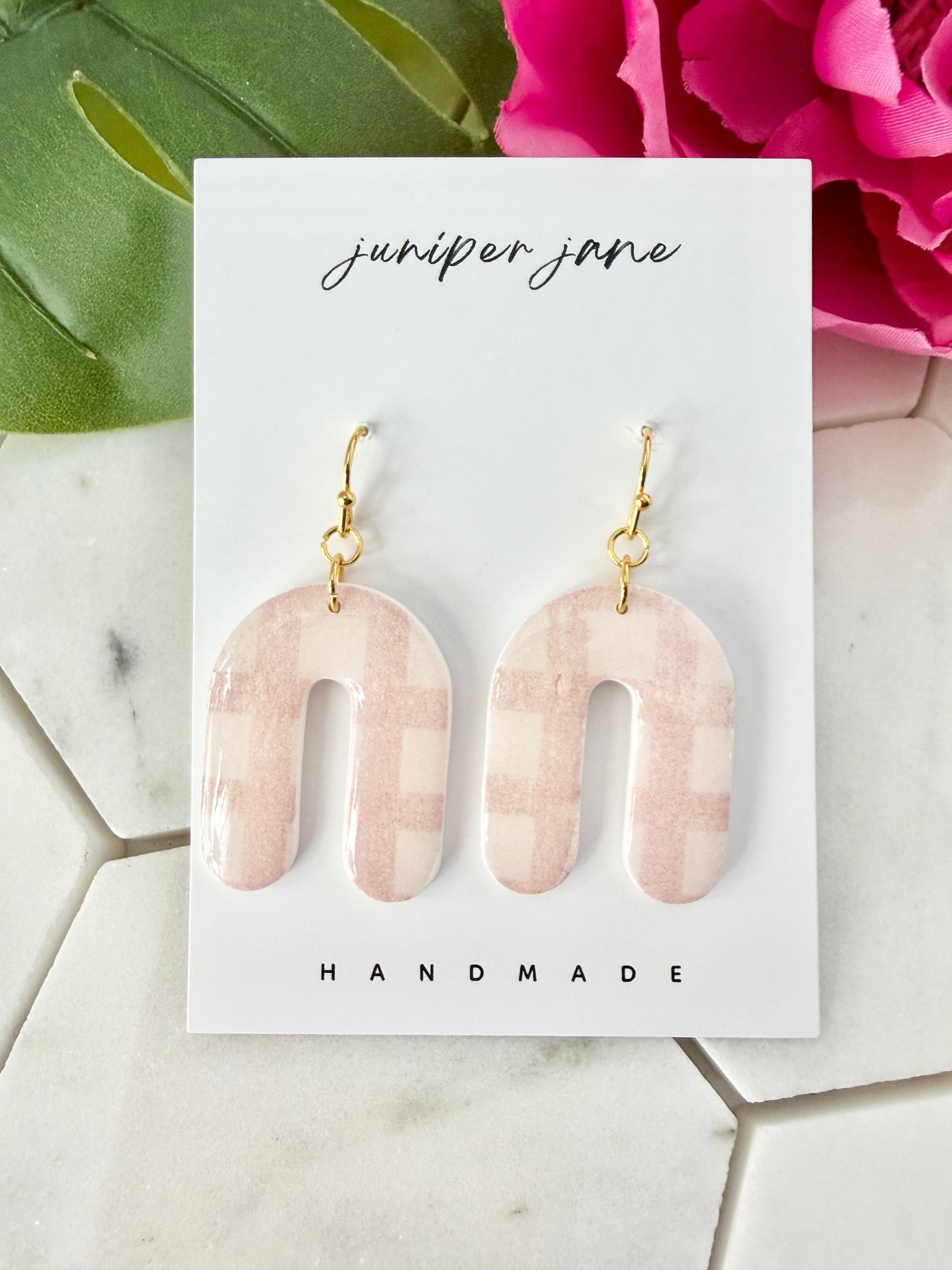 Bloom | Pink Gingham Arch Dangle Earrings