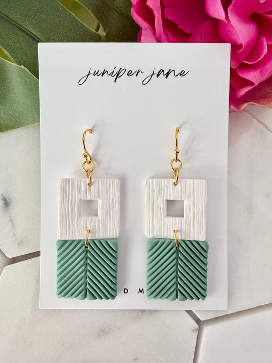 Bloom | Green + White Double Square Dangle Earrings