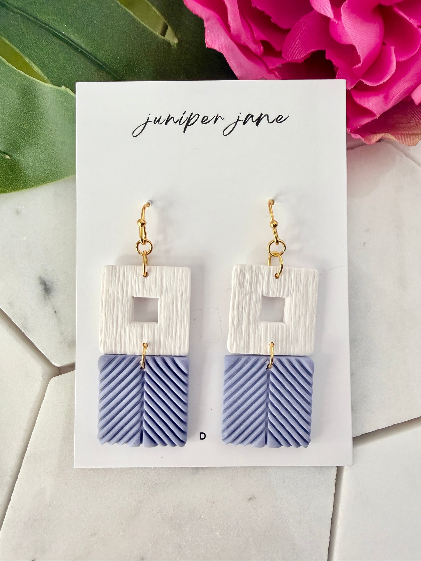 Bloom | Purple + White Double Square Dangle Earrings
