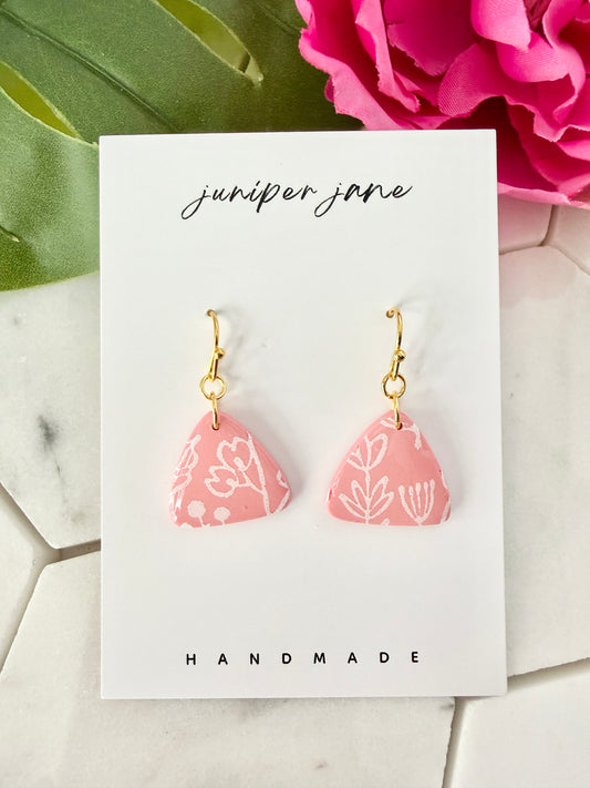 Bloom | Pink Printed Triangle Dangle Earrings